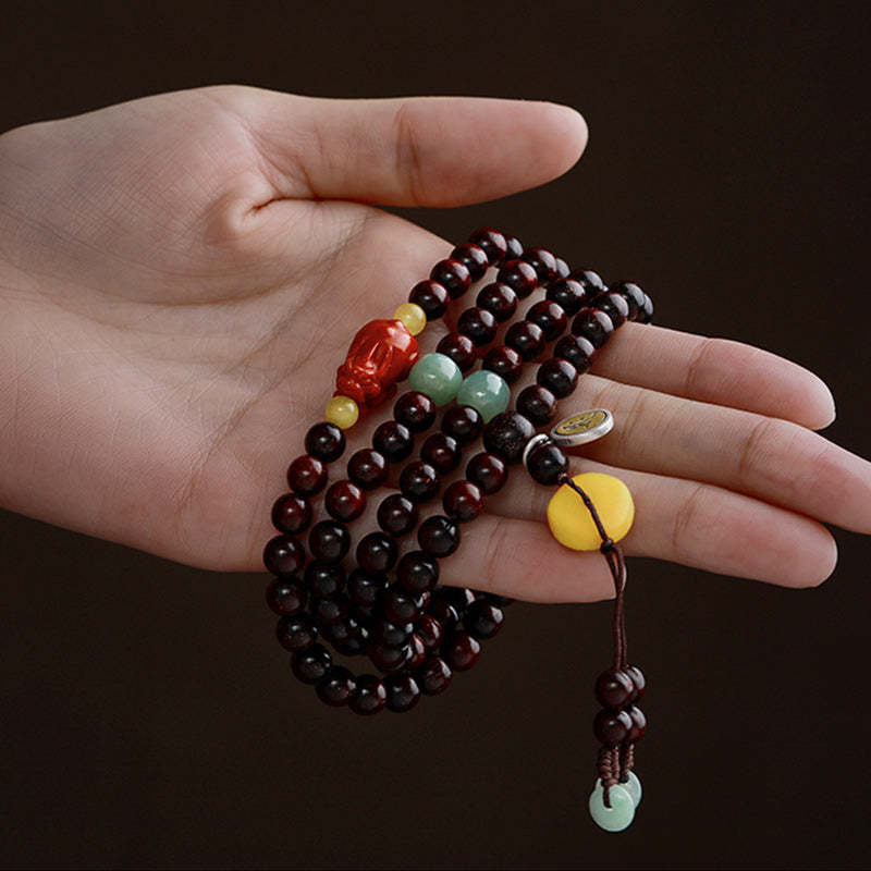 Chinese Zodiac Natal mystic zen 108 Mala Beads Small Leaf Red Sandalwood Red Agate PiXiu Protection Bracelet