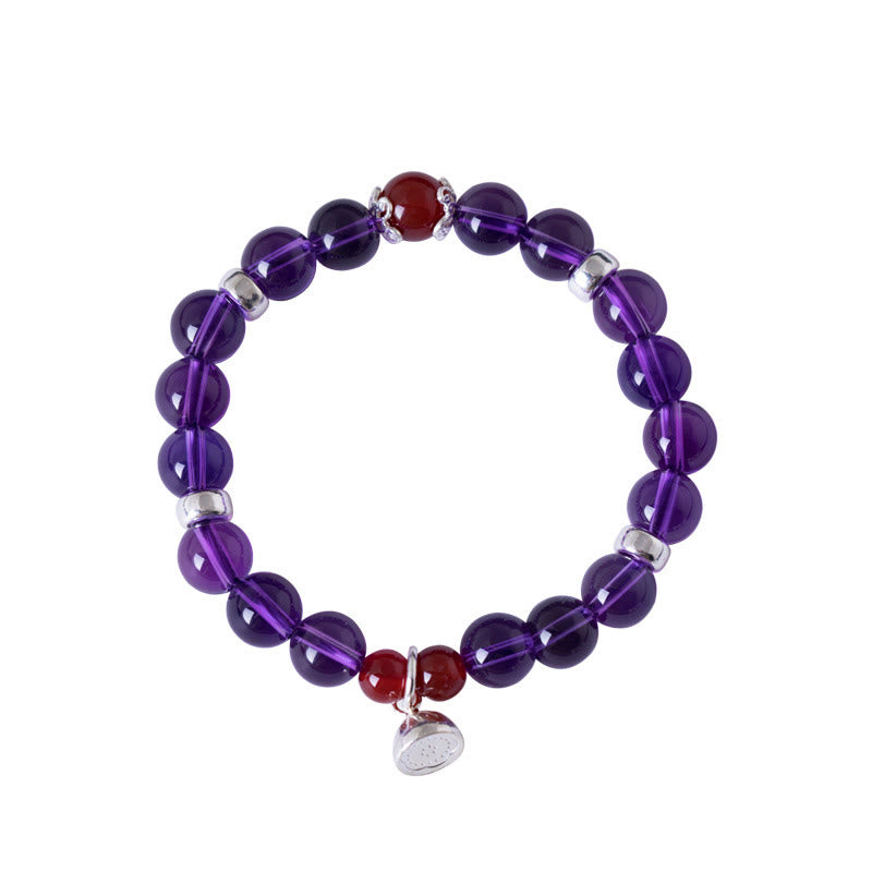 925 Sterling Silver Natural Amethyst Red Agate Lotus Positive Bracelet
