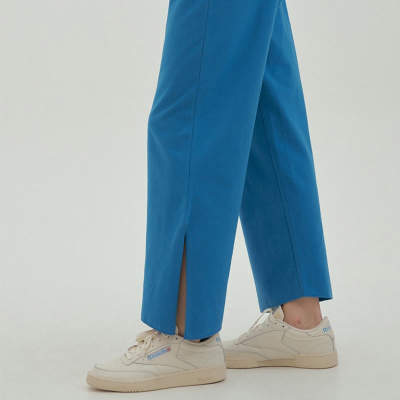 Casual Loose Tie-down Hem Plain High Waist Women's Leica Pants With Pockets