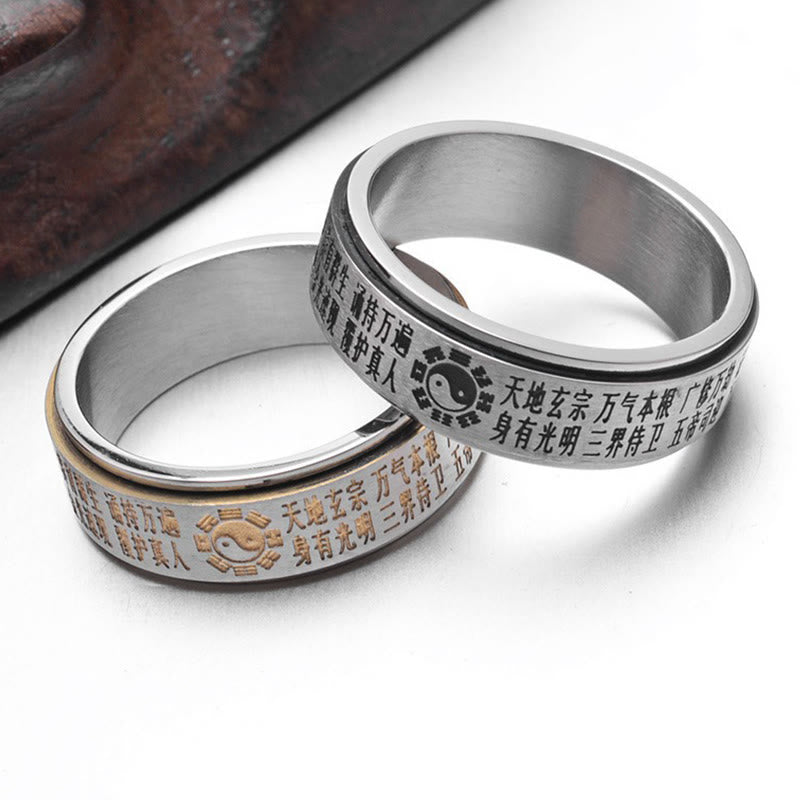 Bagua Yin Yang Chinese Characters Titanium Steel Balance Rotatable Ring