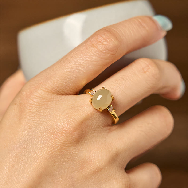 Natural Hetian Jade Zirconia Egg Copper Prosperity Ring