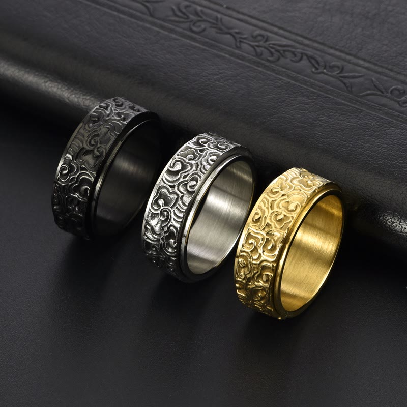 Auspicious Clouds Pattern Carved Titanium Steel Balance Rotatable Ring