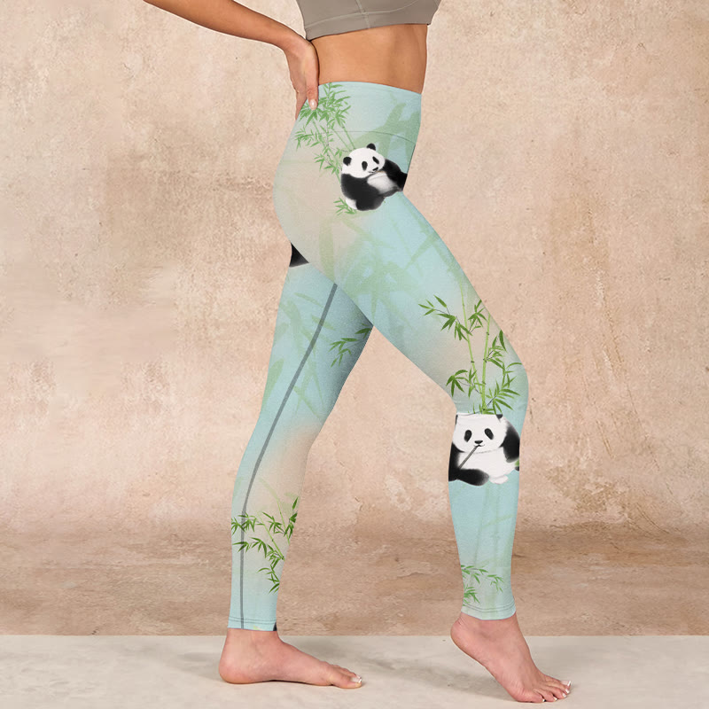 Pandas Bamboo Print Gym Leggings Women's Yoga Pants