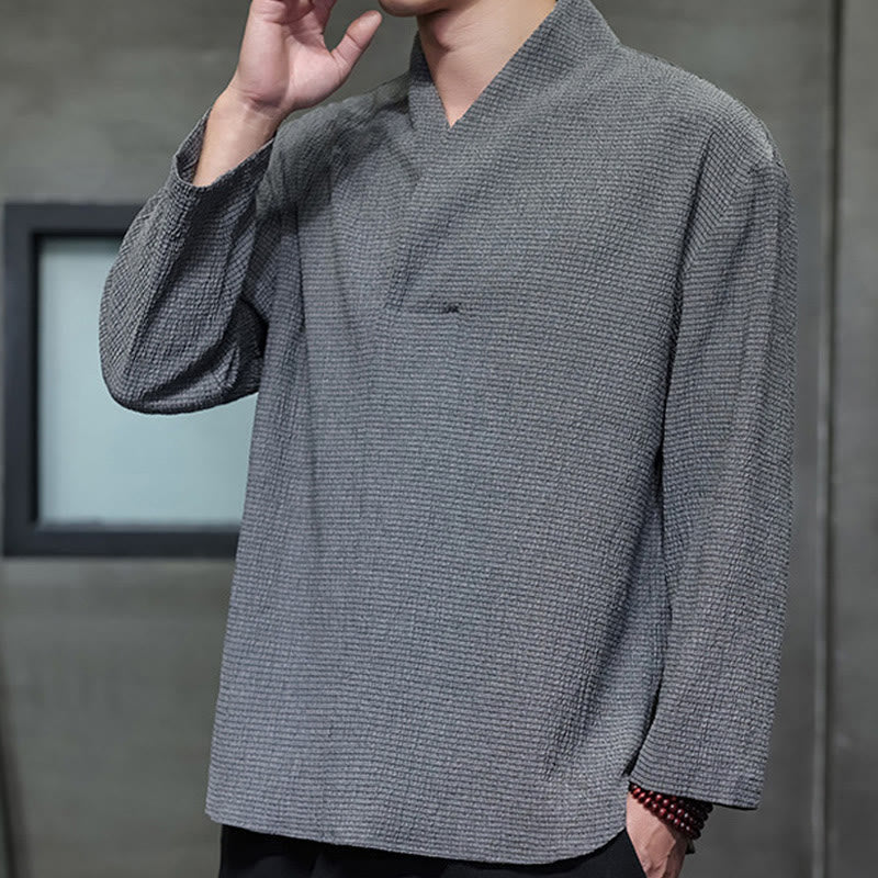 Simple V-Neck Long Sleeve T-Shirt Men Clothing