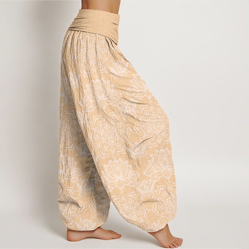 Casual Lotus Mandala Pattern Women's Elastic Waist Harem Pants