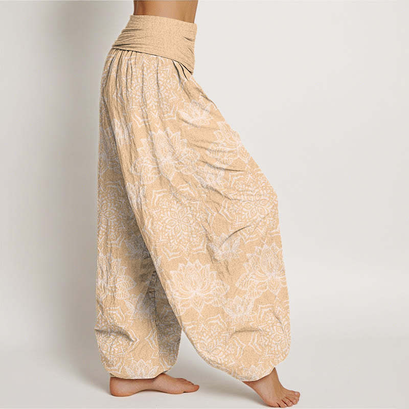 Casual Lotus Mandala Pattern Women's Elastic Waist Harem Pants