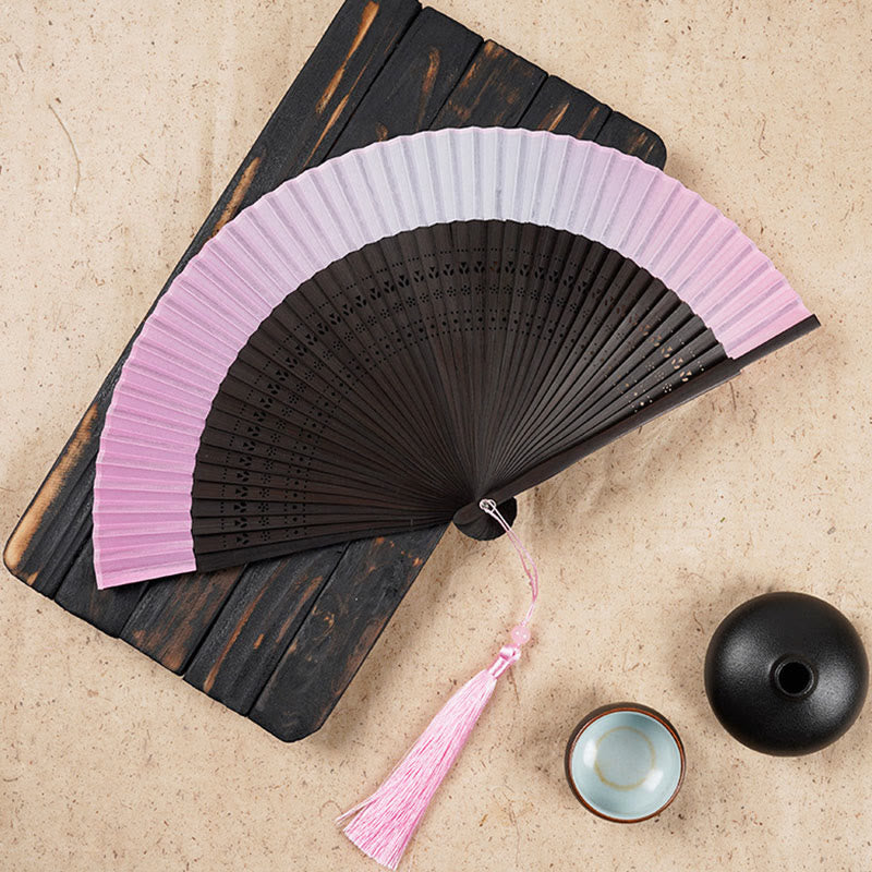 Solid Color Gradient Hollow Engraved Handheld Bamboo Folding Fan