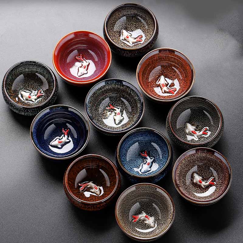 Small Koi Fish Kiln Change Chinese Jianzhan Ceramic Teacup Kung Fu Tea Cup 60ml