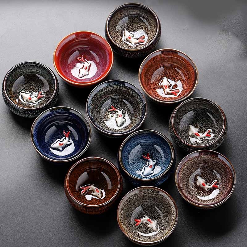 Small Koi Fish Kiln Change Chinese Jianzhan Ceramic Teacup Kung Fu Tea Cup 60ml