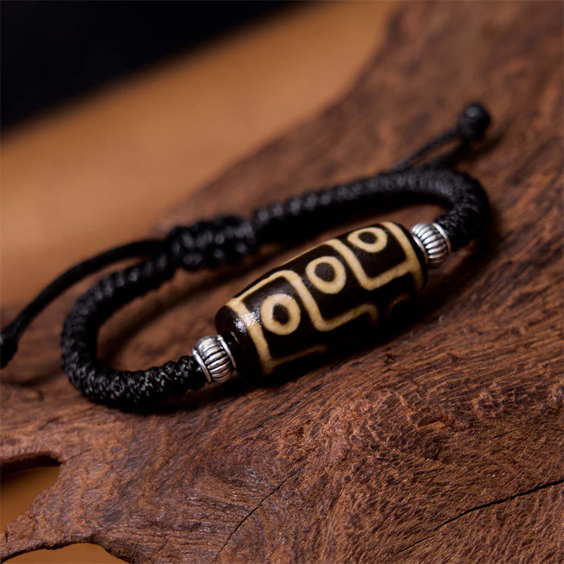 Tibetan Nine-Eye Dzi Bead Three-eyed Dzi Bead Wealth Protection Rope Bracelet