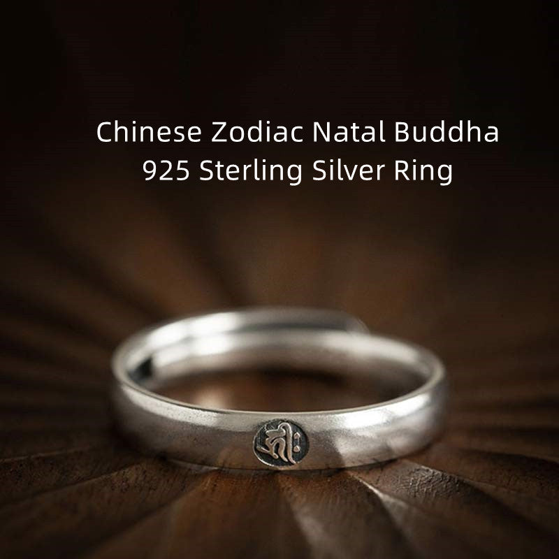 925 Sterling Silver Chinese Zodiac Natal mystic zen Blessing Couple Ring
