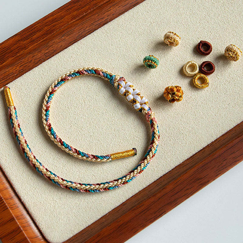 Handmade Dunhuang Color Peach Blossom Pattern Braid String Bracelet