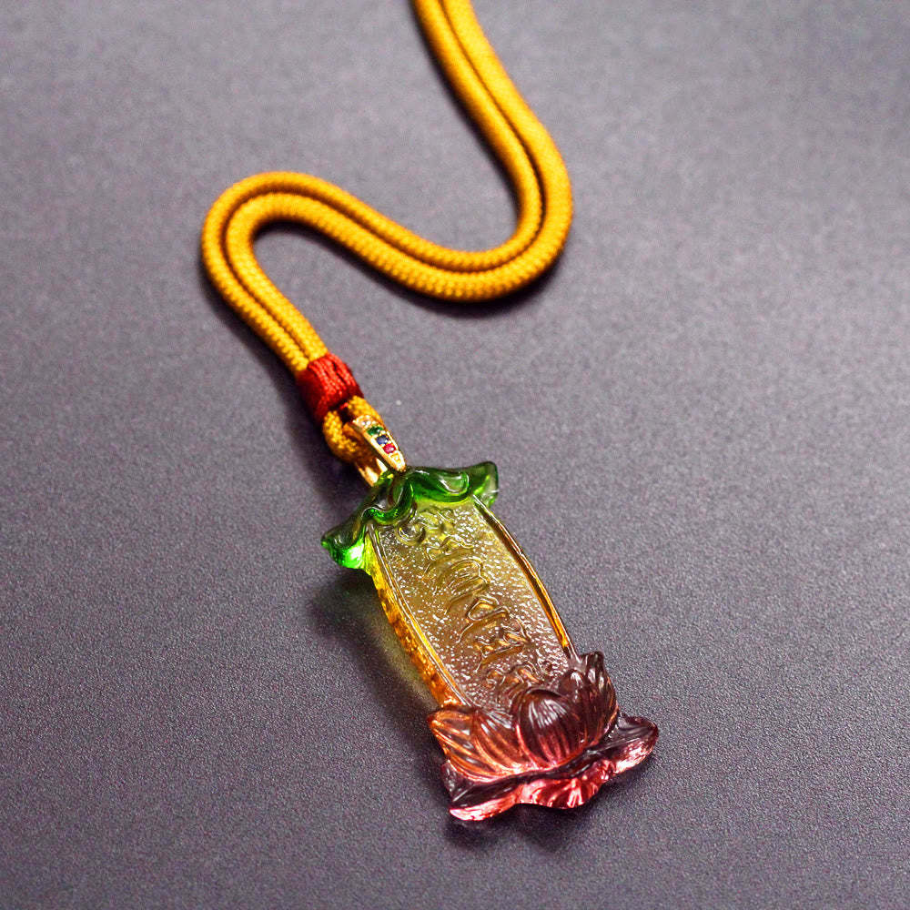 mystic zen Liuli Lotus Six Character Om Mani Padme Hum Peace Necklace