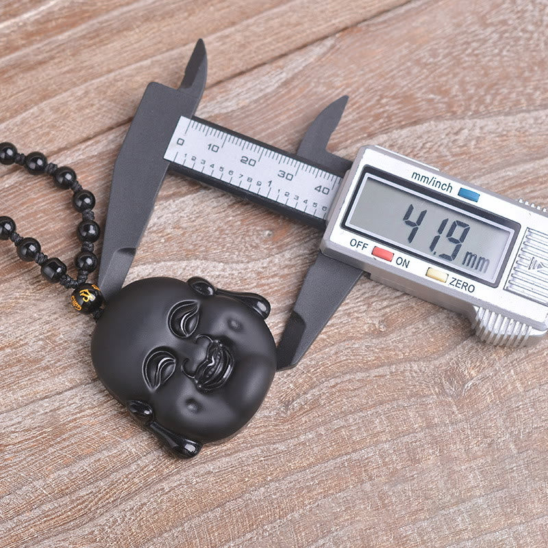 Natural Black Obsidian Laughing mystic zen Purification Necklace Pendant