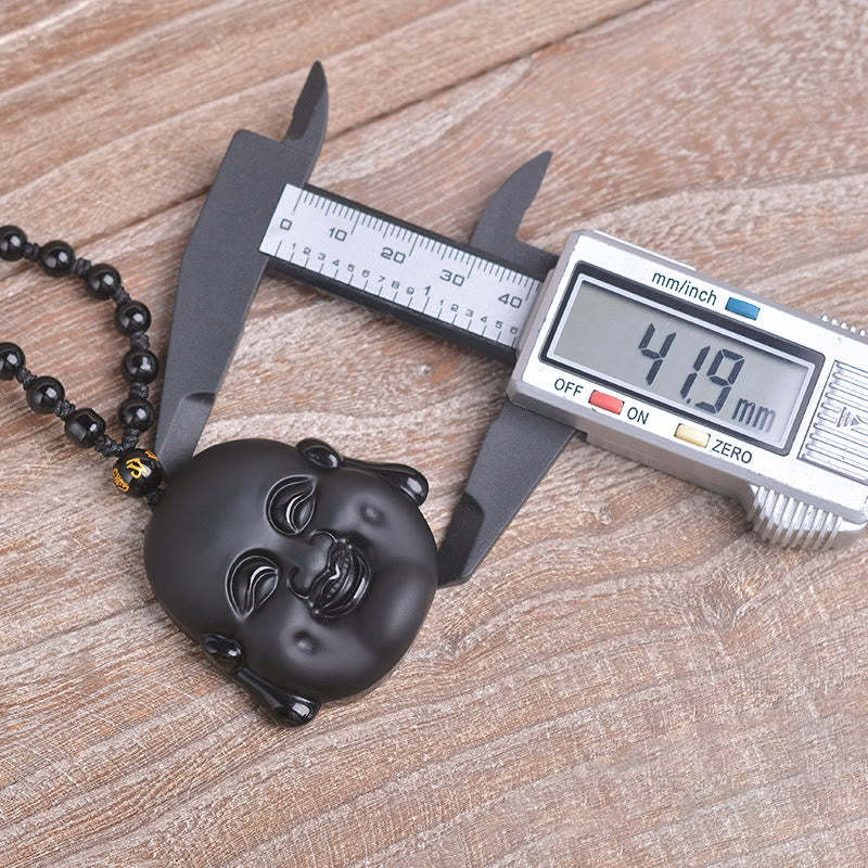 Natural Black Obsidian Laughing mystic zen Purification Necklace Pendant