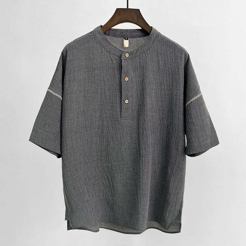 Summer Solid Color Men Short Sleeve Button Shirt