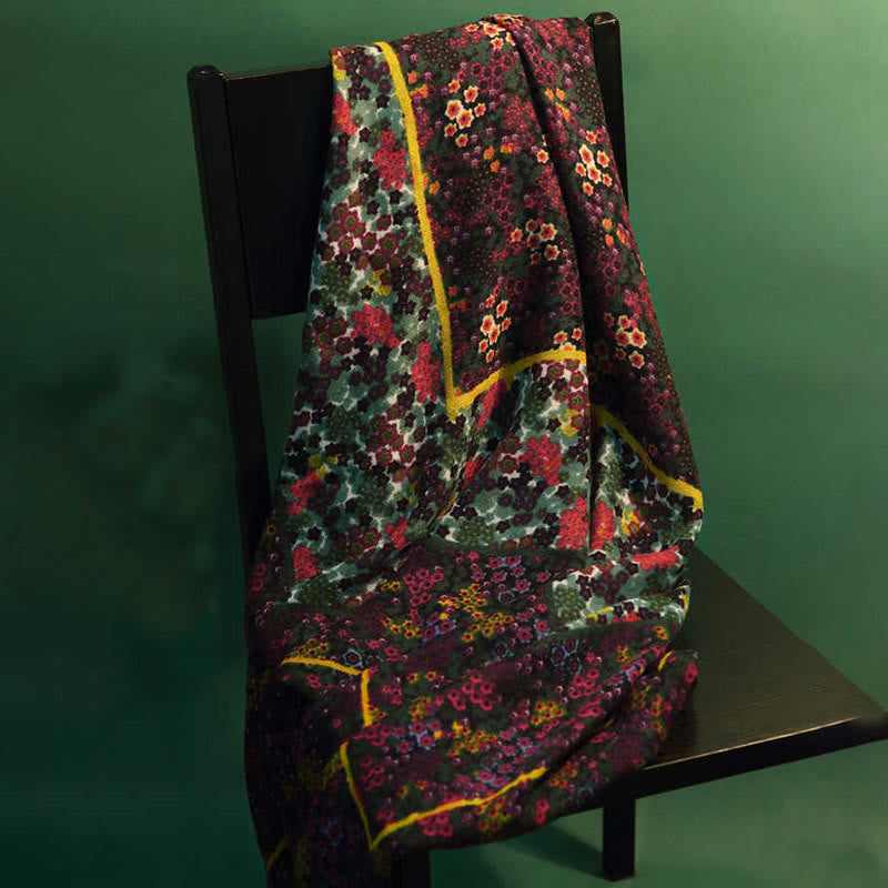 Tibetan Vintage Palace Oil Painting Flowers Shawl Winter Cozy Travel Scarf Wrap