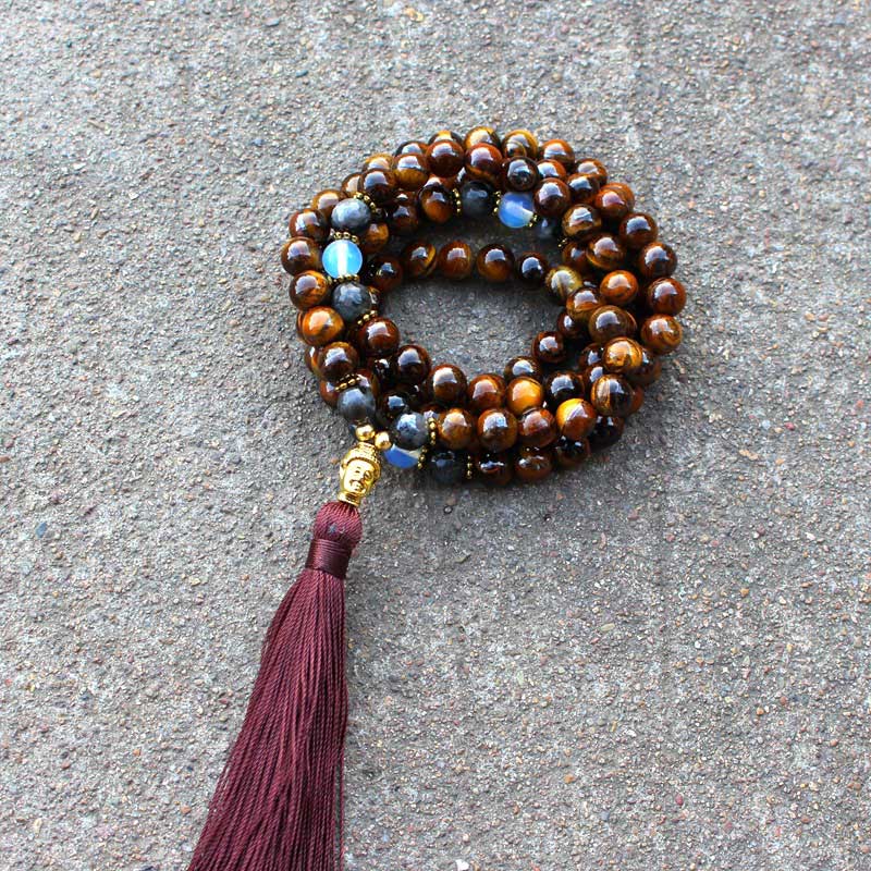 Tibetan Tiger Eye mystic zen Strength Power Beaded Tassel Pendant Necklace