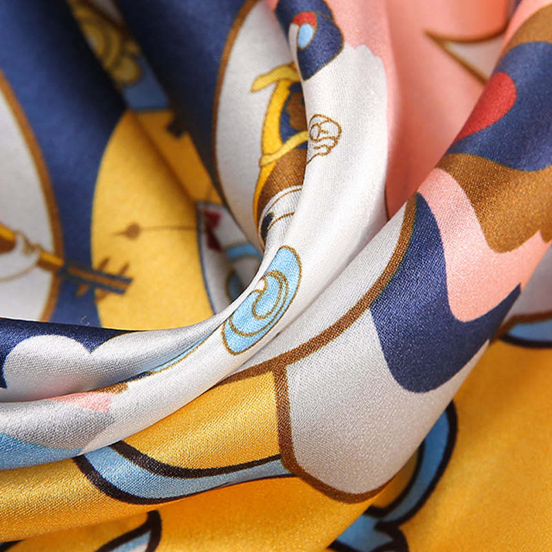 Pastoral Scene Hot Air Balloon Spring Blossom 100% Mulberry Silk Neck Hair Scarf
