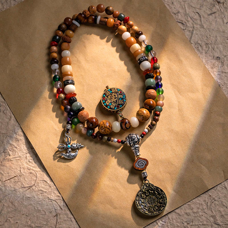 Tibetan 108 Mala Beads Bodhi Seed mystic zen Head Nine Palaces Eight Diagrams OM Wisdom Bracelet