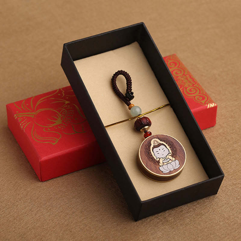 Ebony Wood Rosewood mystic zen Avalokitesvara Om Mani Padme Hum Balance Car Key Chain Decoration