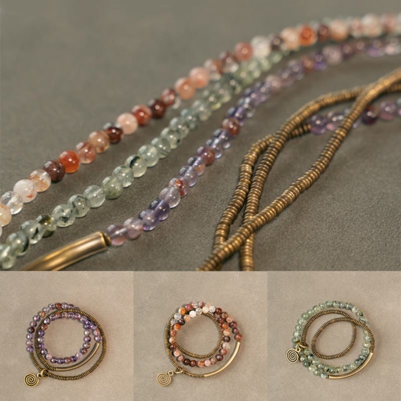 Purple Phantom Red Hematoid Quartz Green Rutilated Quartz Copper Love Forgive Bracelet