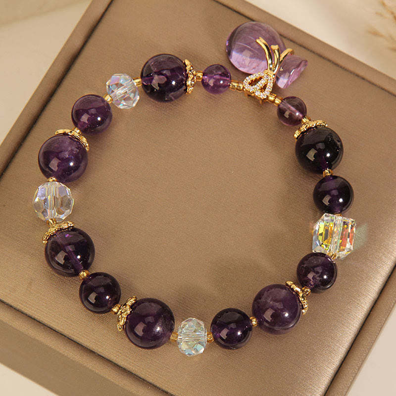 Natural Amethyst Crystal Money Bag Charm Positive Bracelet