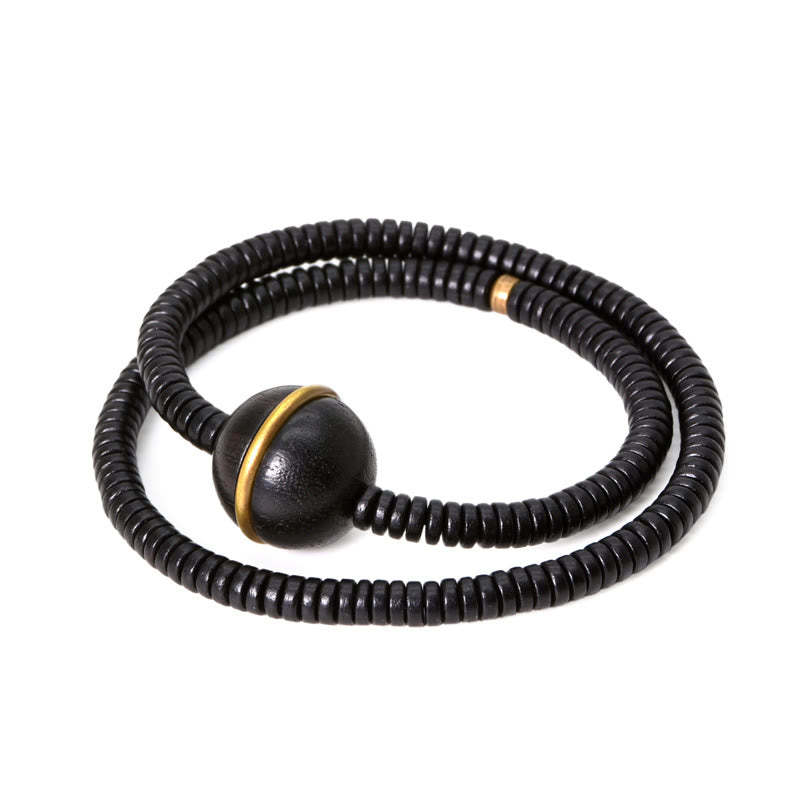 Ebony Wood Copper Brass Balance Ball Cuboid Double Wrap Bracelet Necklace