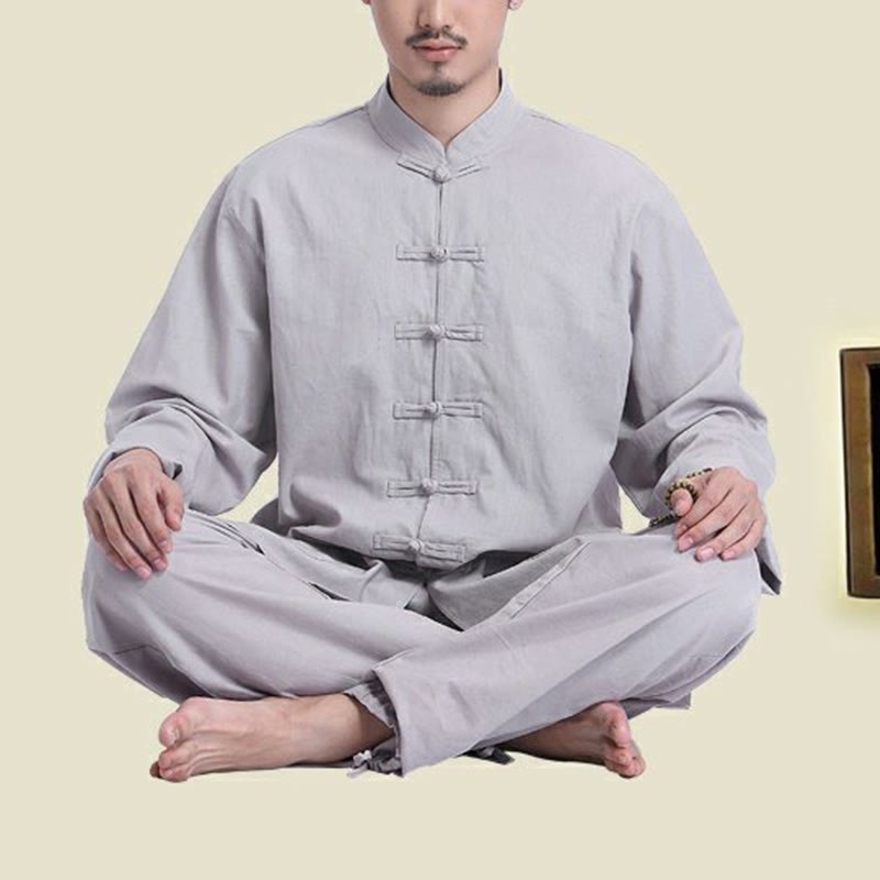 Chinese Frog Button Design Meditation Prayer Cotton Linen Spiritual Zen Practice Yoga Clothing Men's Set