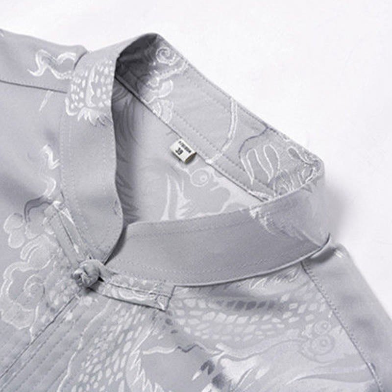 2Pcs Tang Suit Dragon Frog-Button Men's Long Sleeve Shirt Pants Clothing Set