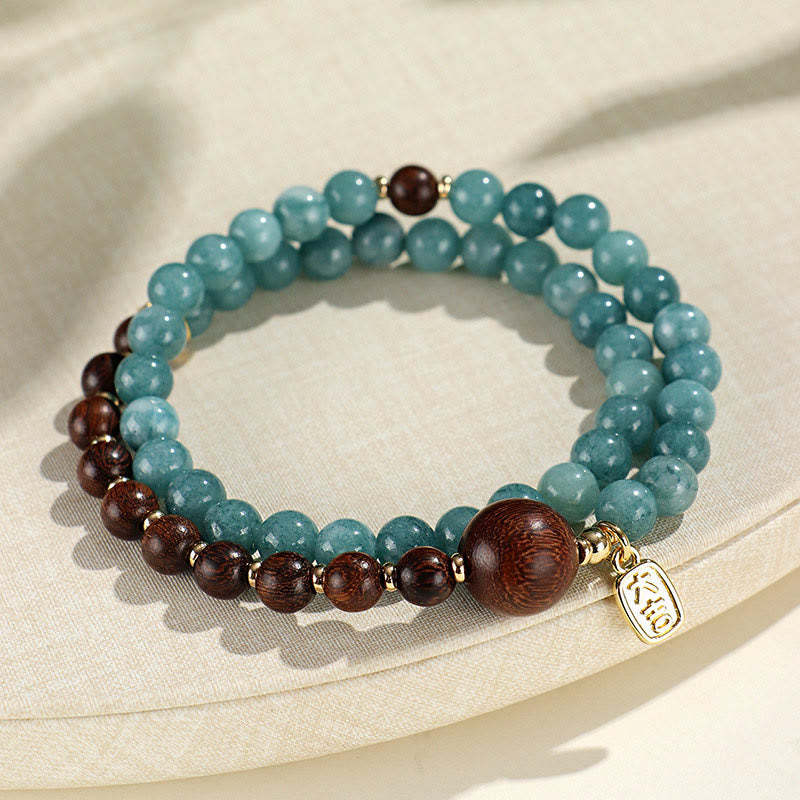 Blue Chalcedony Green Sandalwood Small Leaf Red Sandalwood Double Wrap Emotional Balance Bracelet
