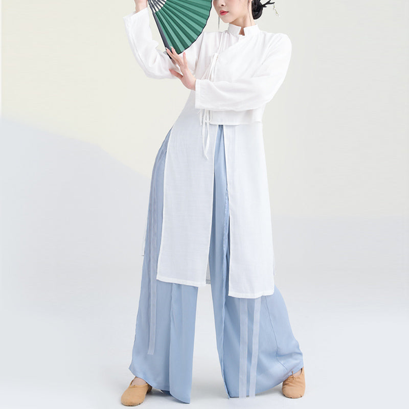 2Pcs Classical Dance Clothing Zen Tai Chi Meditation Clothing Cotton Top Pants Women's Set
