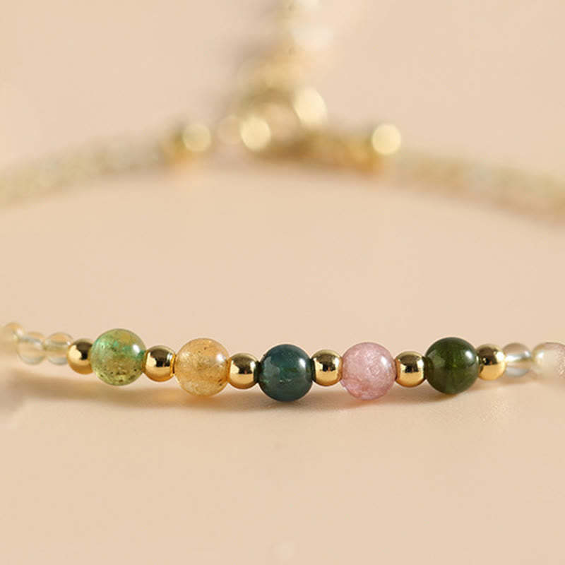 2.5mm Ultra-thin Citrine Tourmaline 14K Gold Filled Copper Beads Prosperity Bracelet