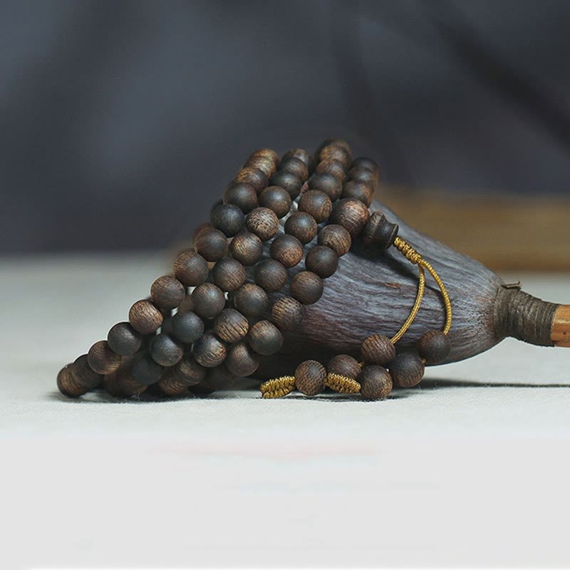 7mm 108 Mala Beads Nha Trang Qinan Agarwood Peace Strength Bracelet