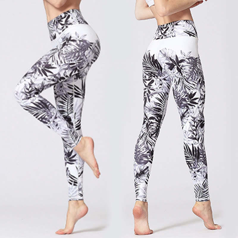 Lines Weeds Sakura Flowers Black Tree Print Pants Sports Fitness Yoga Leggings Women's Yoga Pants