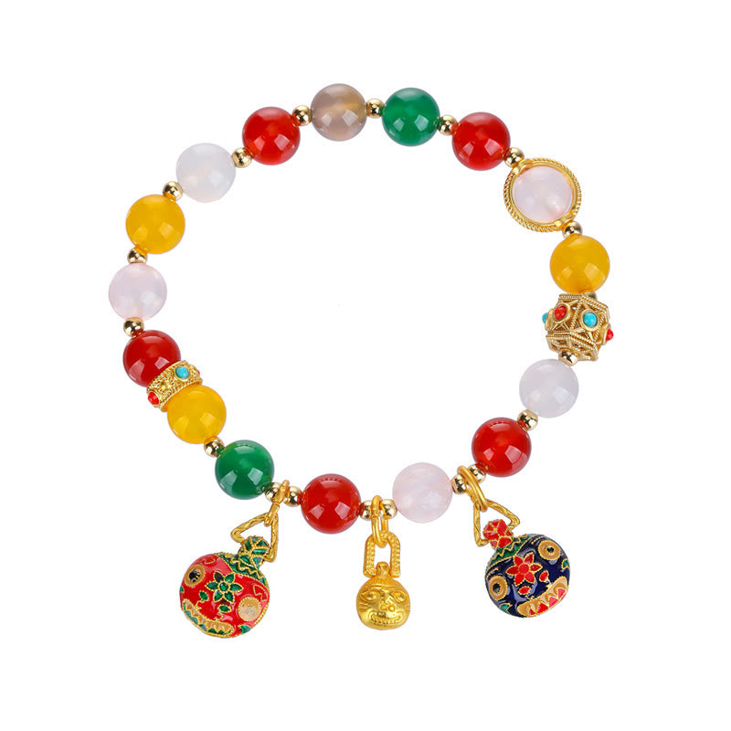 Gold Swallowing Beast Family Various Agate Crystal Success Bracelet