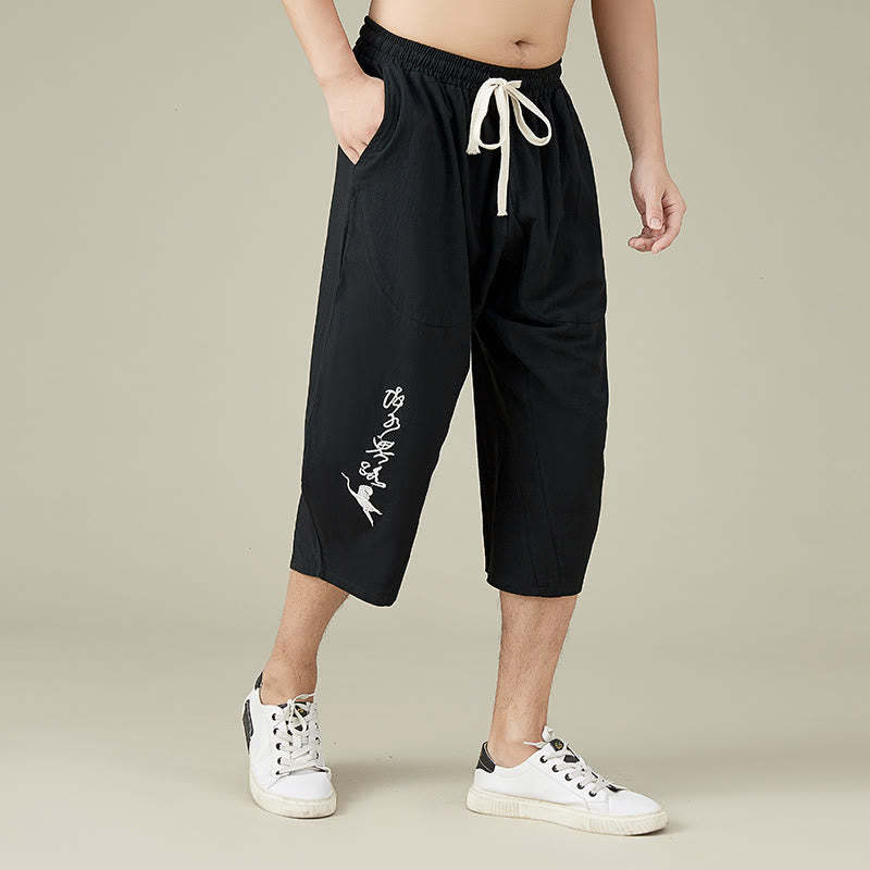 Casual Solid Color Men's Straight Leg Shorts With Pockets Leisure Cotton Men's Pants