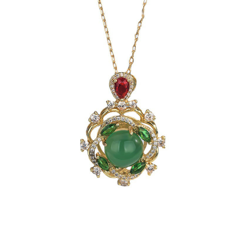 Cyan Jade Red Crystal Luck Necklace