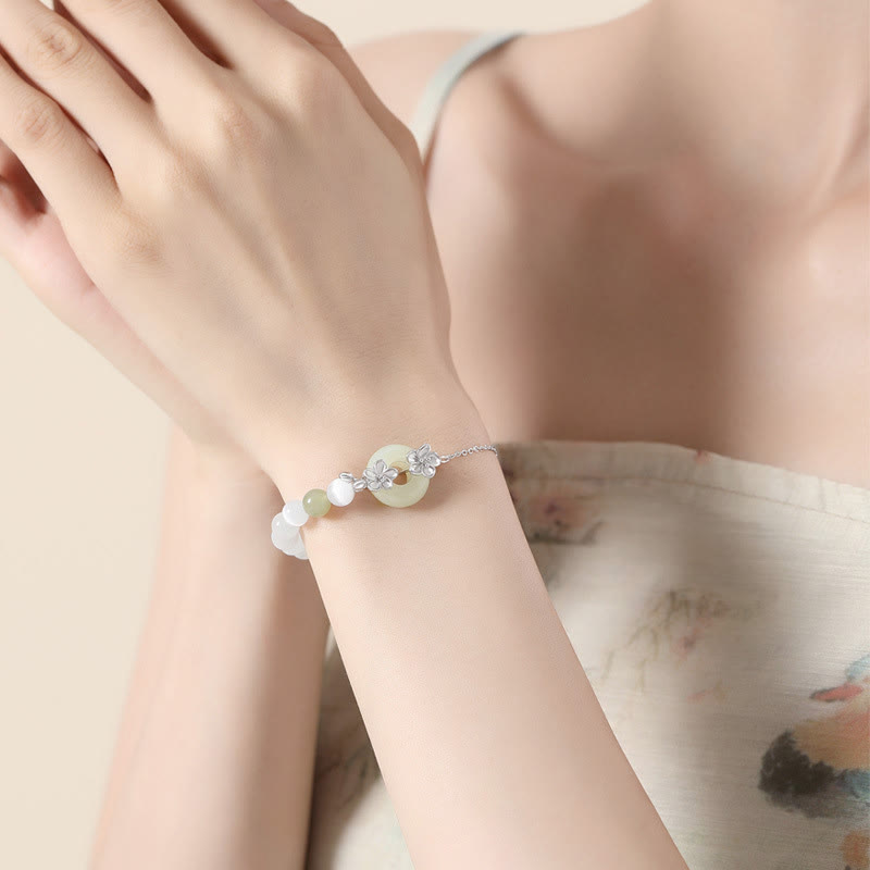 Chrysoberyl Hetian Jade 999 Sterling Silver Love Bracelet