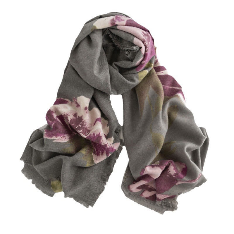 Tibetan Purple Flowers Print Pattern Design Shawl Fall Winter Warm Travel Scarf Wrap