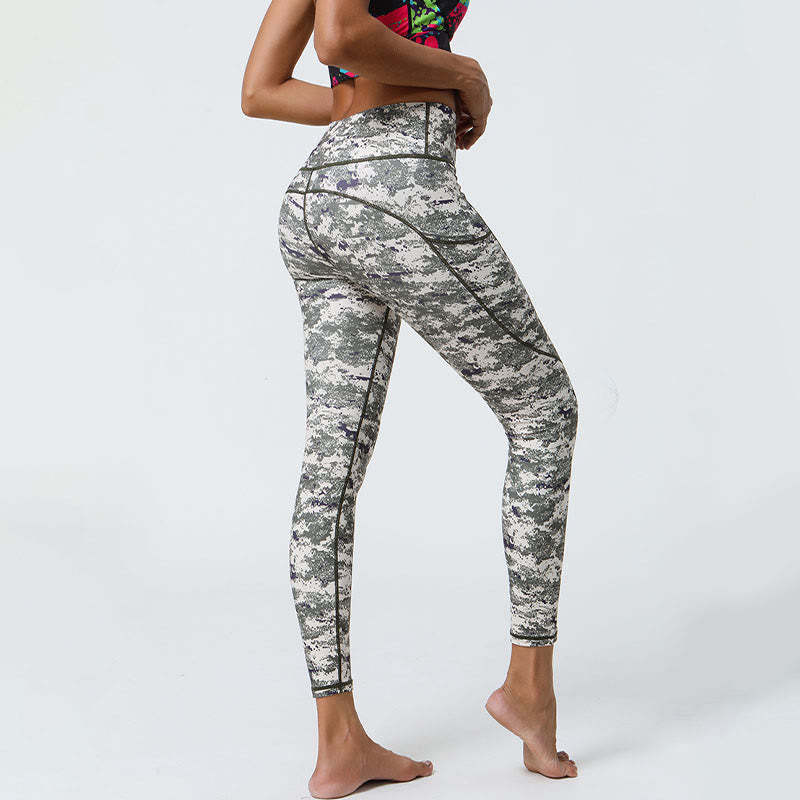 Rose Lines Tiger Leopard Print Sports Fitness High Waist Leggings Women's Yoga Pants With Pockets