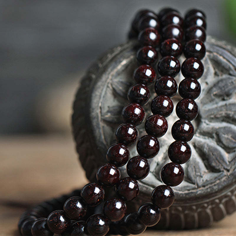 108 Mala Beads 4.8 Stars With Gold Star Indian Small Leaf Red Sandalwood Amber Turquoise Chinese Knotting Blessing Bracelet