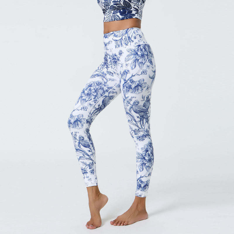 Flowers Leaves Dandelions Pineapples Print Sports Fitness High Waist Leggings Women's Yoga Pants