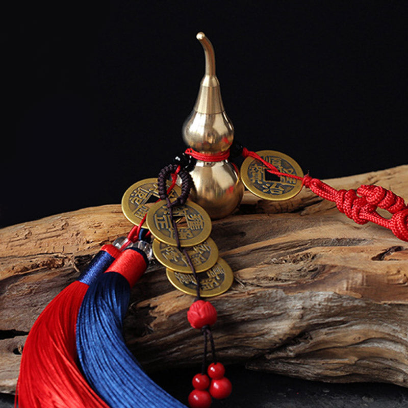 Feng Shui Wu Lou Gourd Ancient Chinese Coins  Wealth Car Hanging Decoration