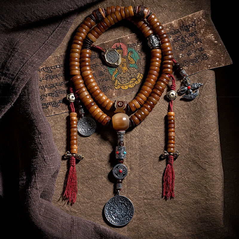 Tibetan 108 Mala Beads Yak Bone Dzi Bead Nine Palaces Eight Diagrams Charm Strength Bracelet