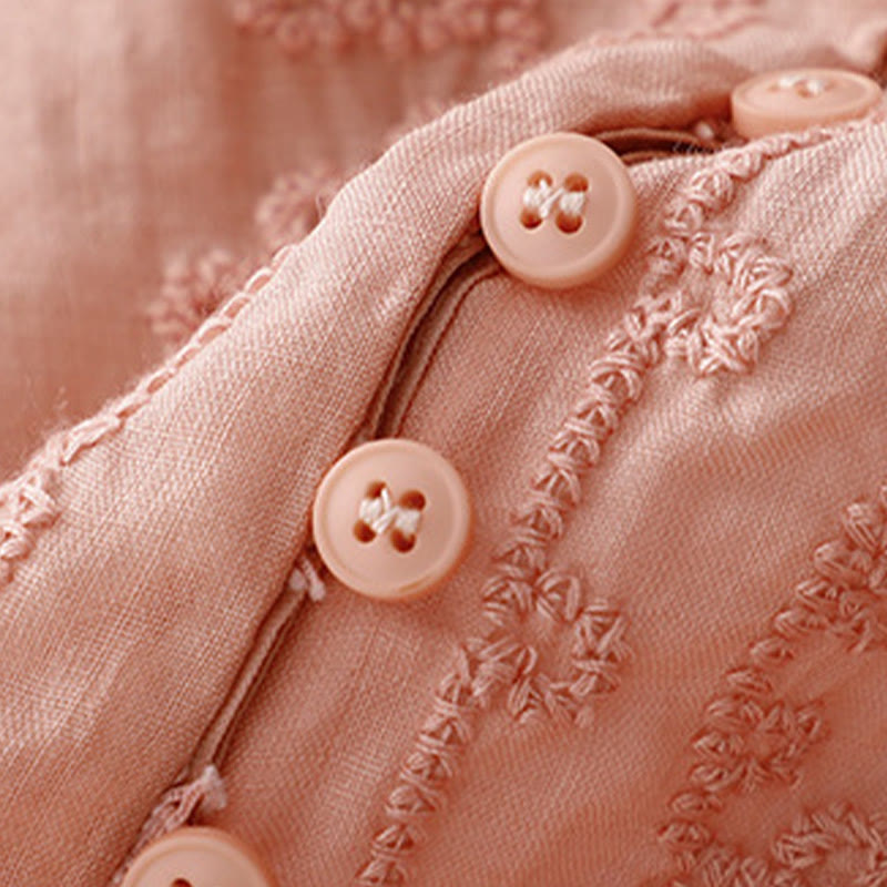 Casual Women's Plain Frog Buckle Design Half Sleeve Cotton Linen Shirt