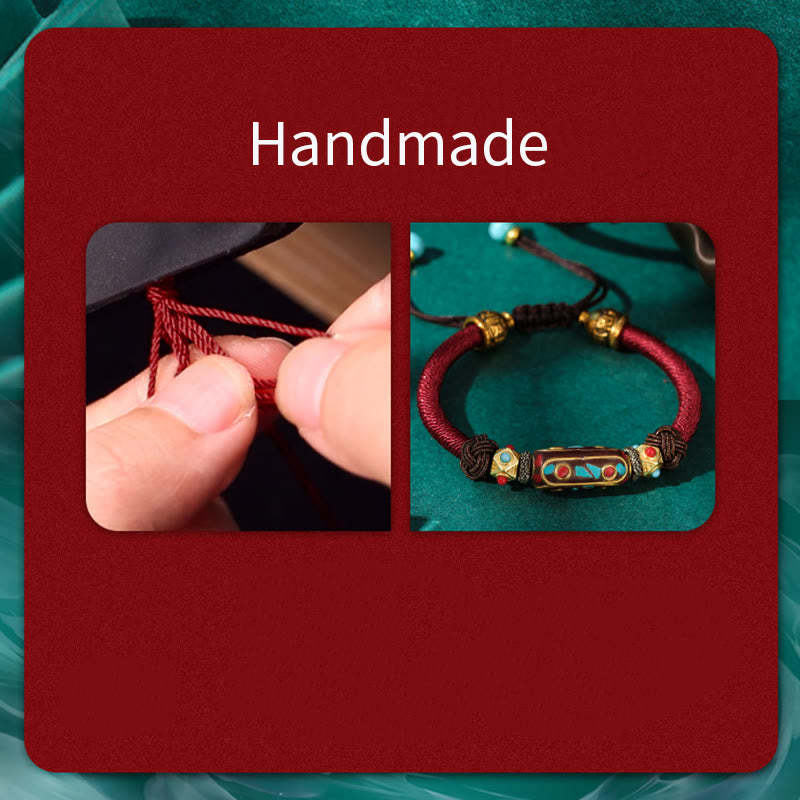 Handmade Tibetan Turquoise Om Mani Padme Hum Strength Braided Bracelet