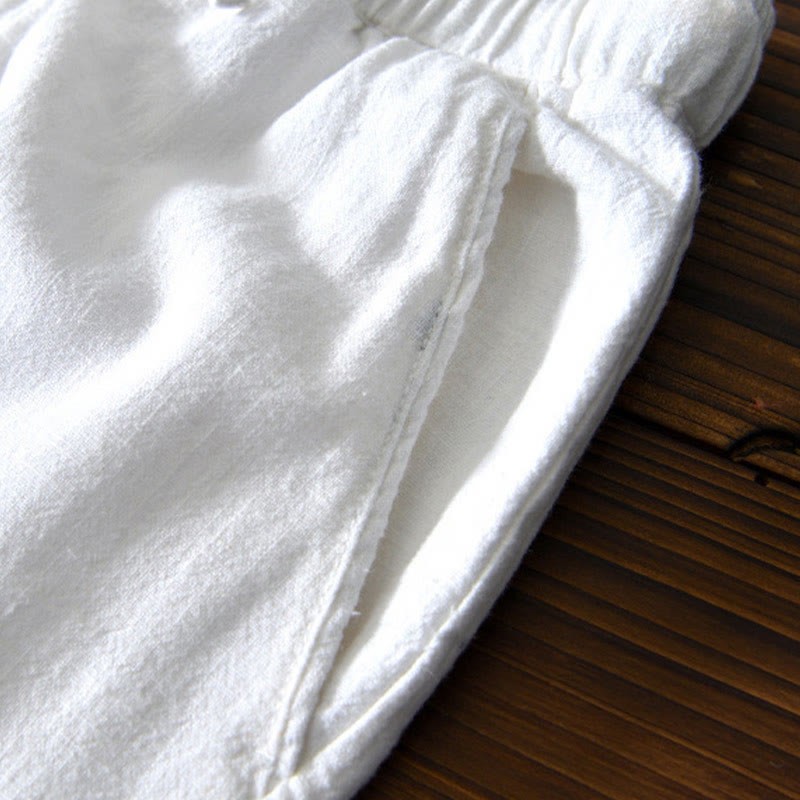 Casual Solid Color Simple Design Drawstring Ramie Linen Men's Pants With Pockets