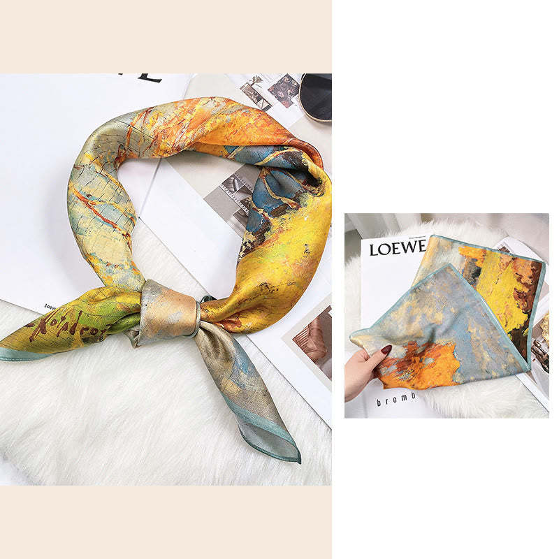 Pastoral Scene Hot Air Balloon Spring Blossom 100% Mulberry Silk Neck Hair Scarf