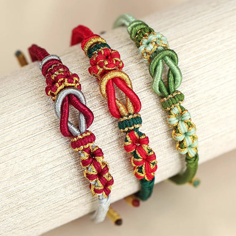 Handmade Peach Blossom Knot Eight Thread Peace Knot Luck Protection Bracelet